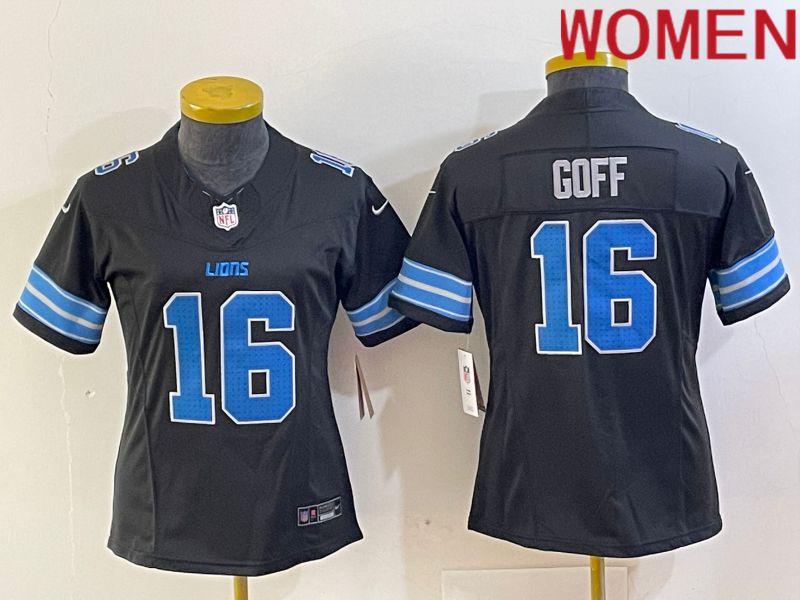 Women Detroit Lions #16 Goff Black Three generations 2024 Nike Vapor F.U.S.E. Limited NFL Jersey->women nfl jersey->Women Jersey